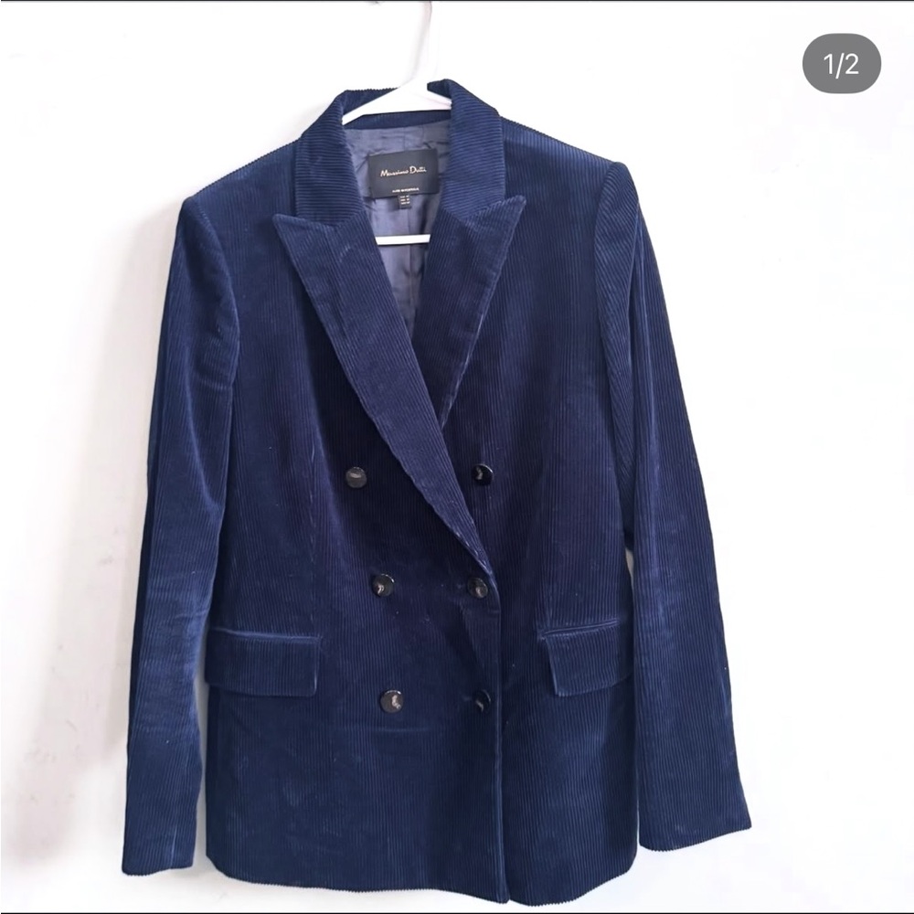 Massimo Dutti Double-Breasted Navy Corduroy Blazer